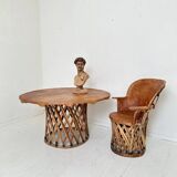 Large Mid-Century Modern Mexican Equipales Leather Dining Table, 1970
