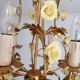 Hollywood Regency Vintage gold plated ceiling lamp porcelain roses Italy