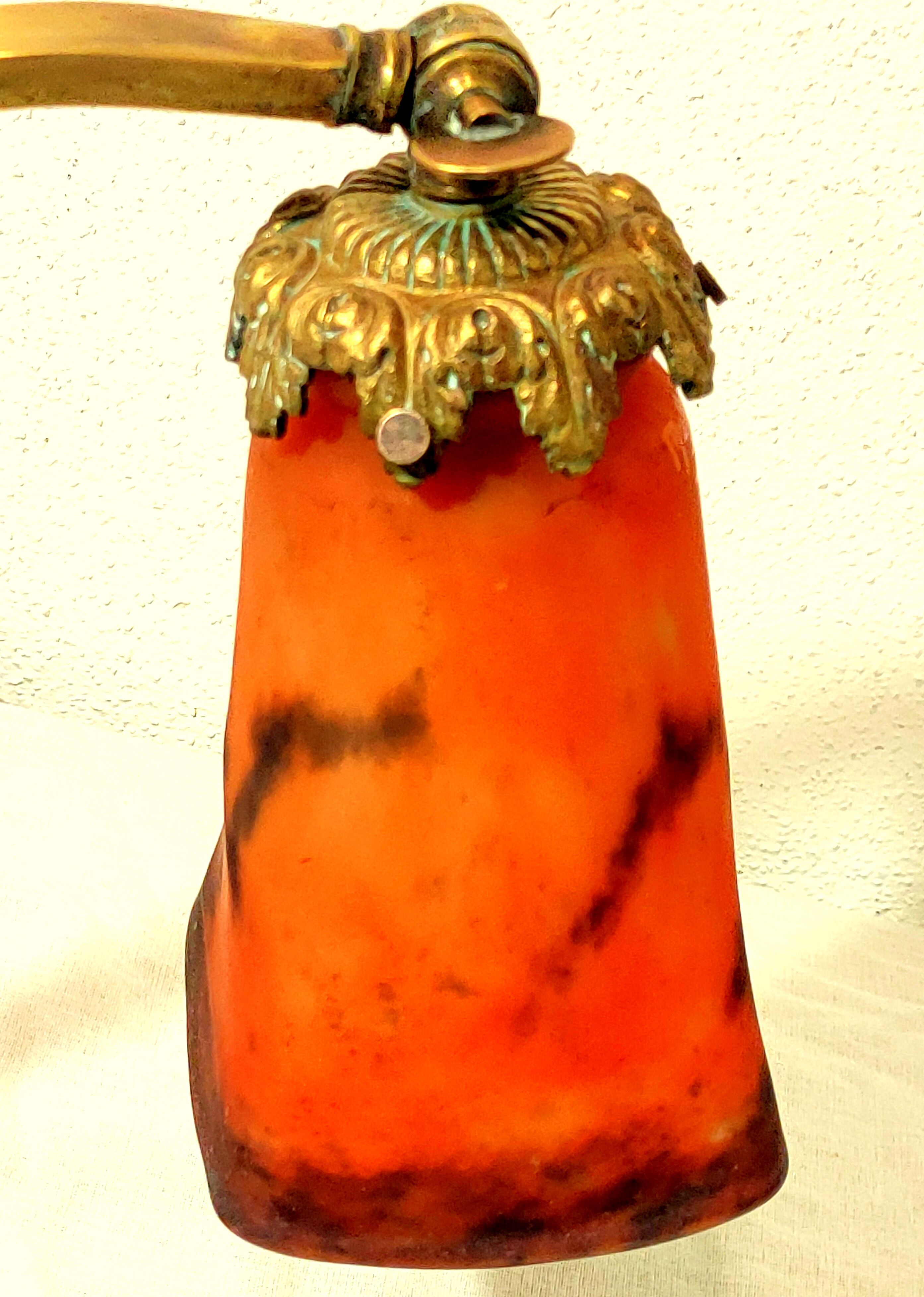 Art-nouveau lamp articulable bronze foot with glass paste shade muller lunéville