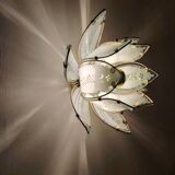Lotus flower wall sconce in glass with a gold brass rim