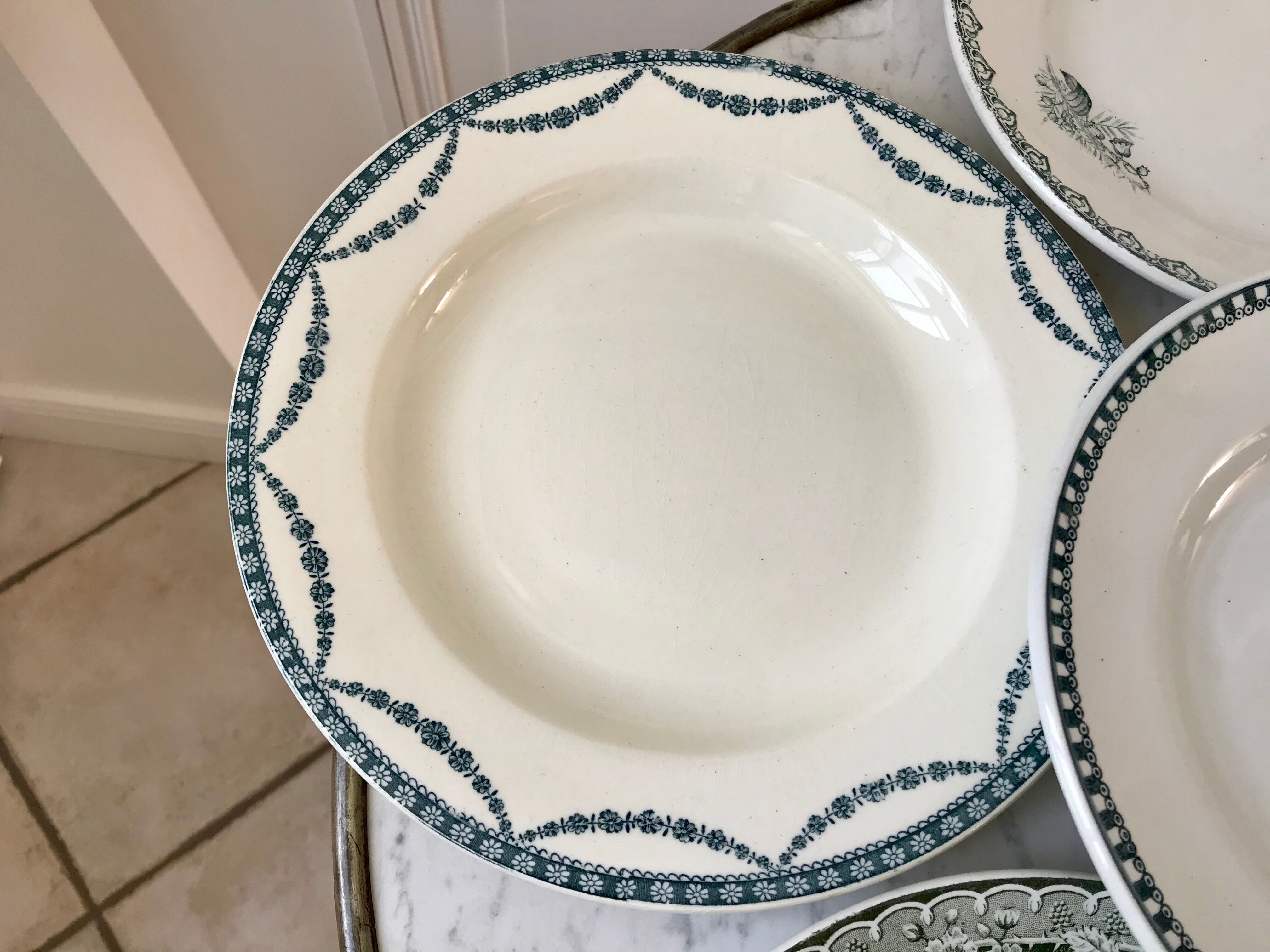 Set of 6 flat plates Terre de Fer late nineteenth