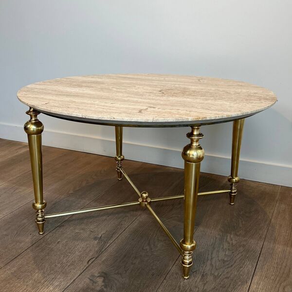 Table basse en laiton et plateau de marbre blanc