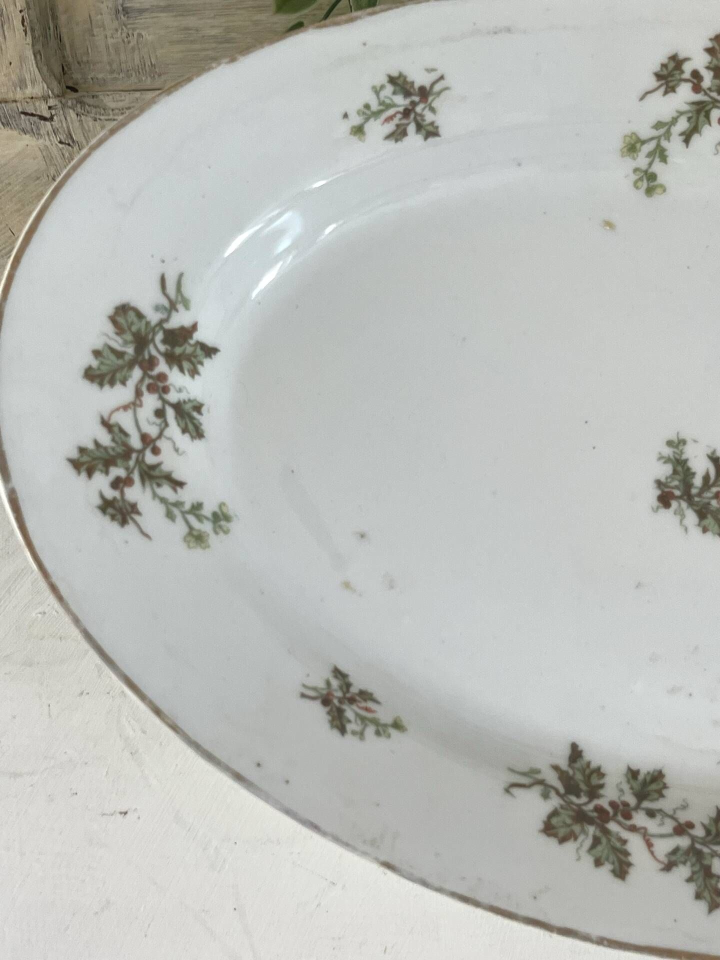 Vintage French Holly Deep Platter, Christmas Serving Dish, Large Oval