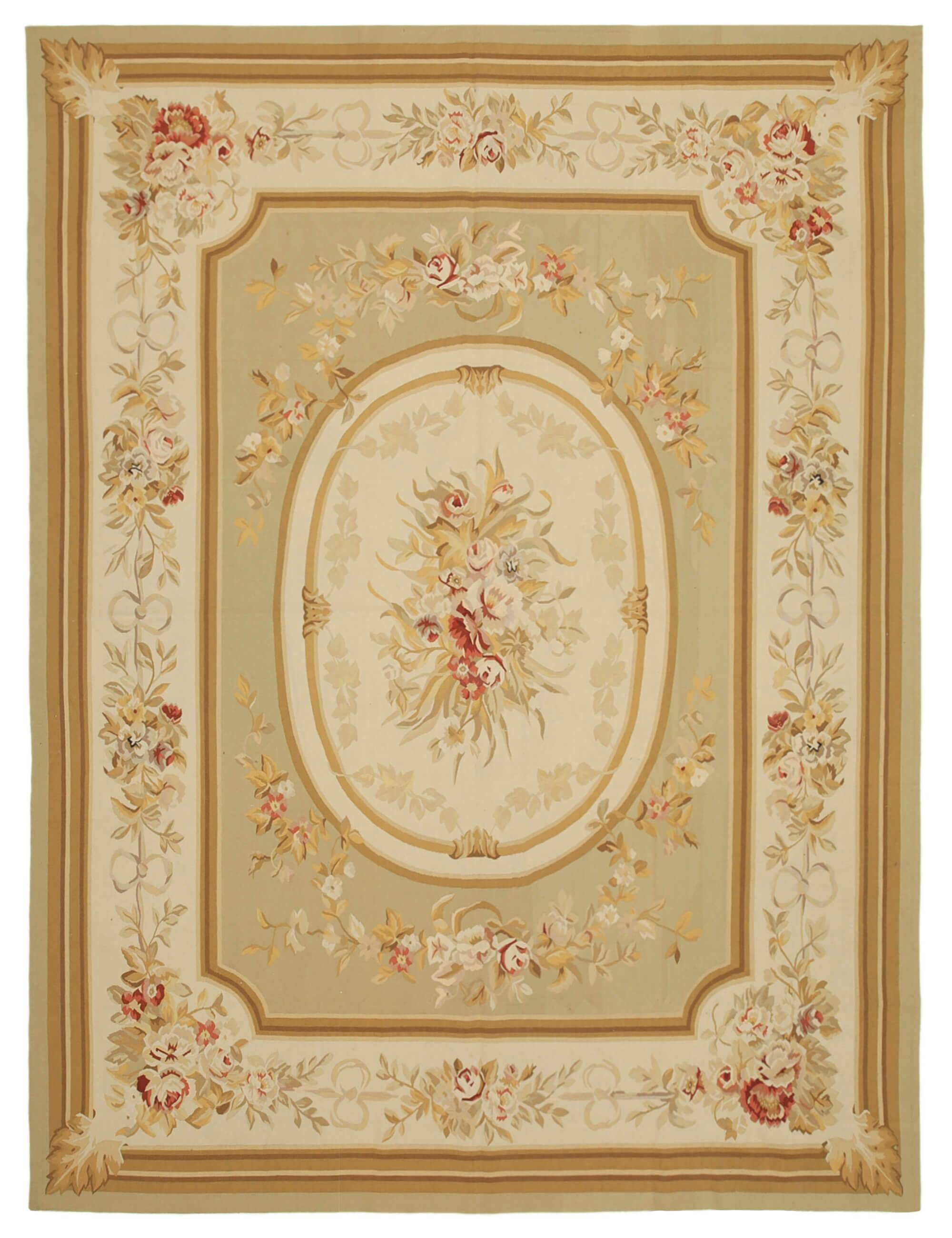 Handmade European Vintage Aubusson Kilim 272 cm x 362 cm