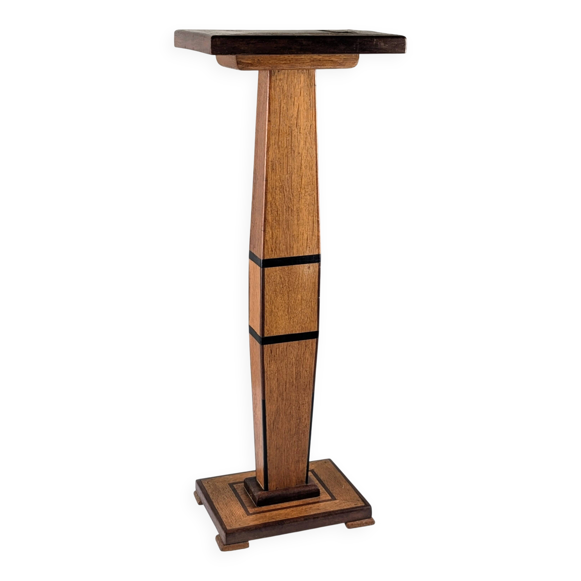 Art Deco pedestal column in wood with geometric marquetry, France, 1920s