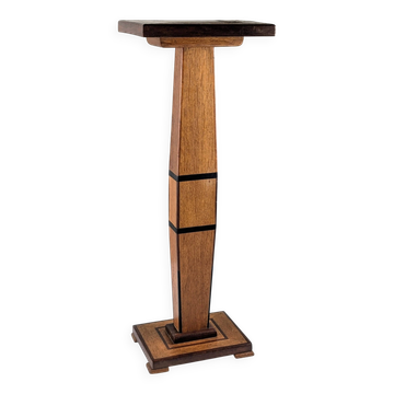 Colonne piédestal Art Déco en bois avec marqueterie géométrique, France, années 1920.