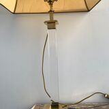 Plexiglas and brass lamp with original pagoda-shaped paper lampshade