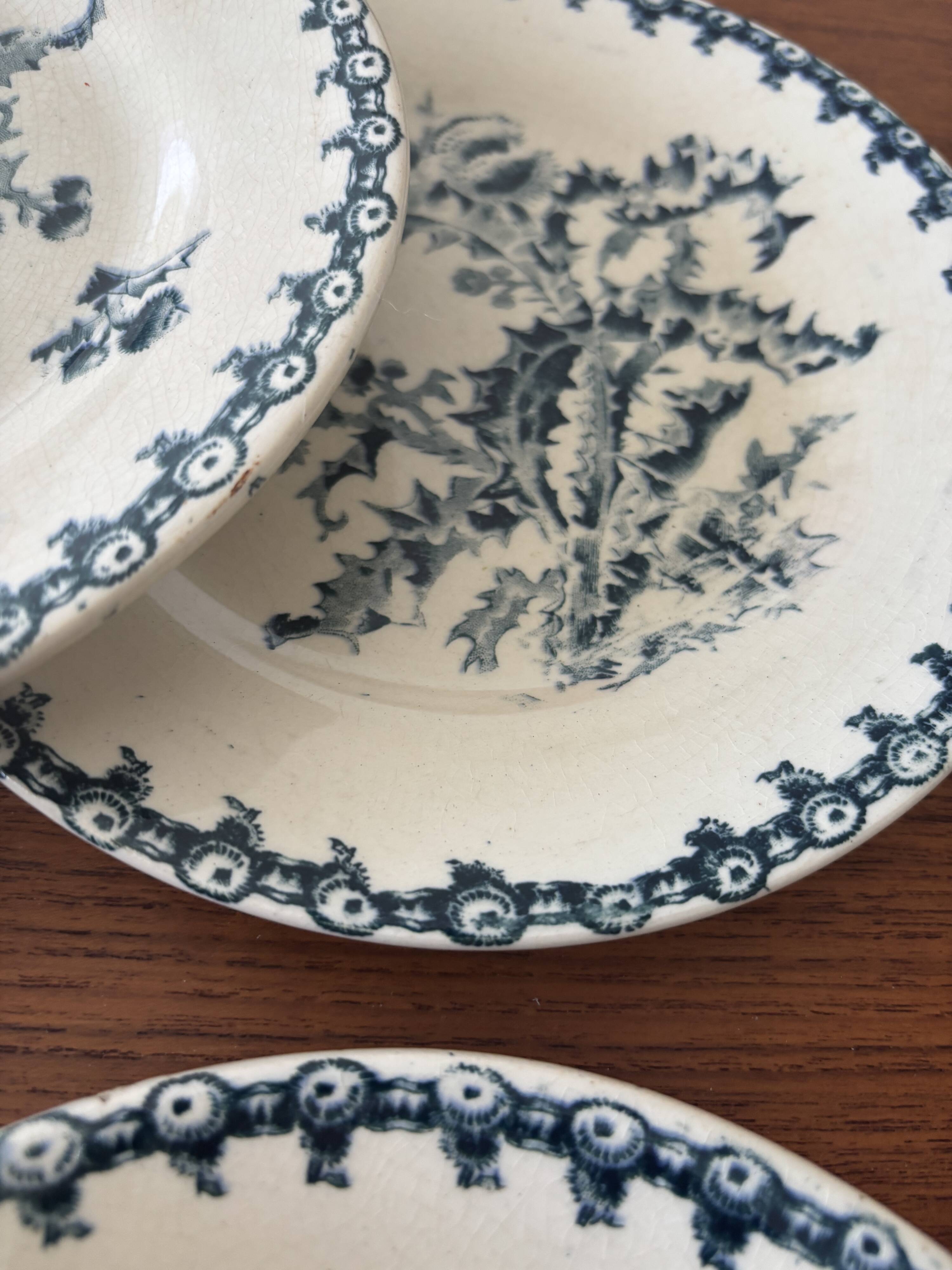 Set of 6 antique dessert plates Gien model Thistle Terre de Feu