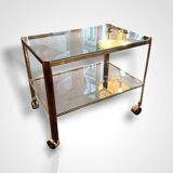 Jacques Quinet for Broncz, wheeled cart in bronze and glass, 20th century.
