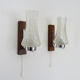 Pair of Scandinavian vintage wall sconces with pull shot, wood and chrome metal. Year 60