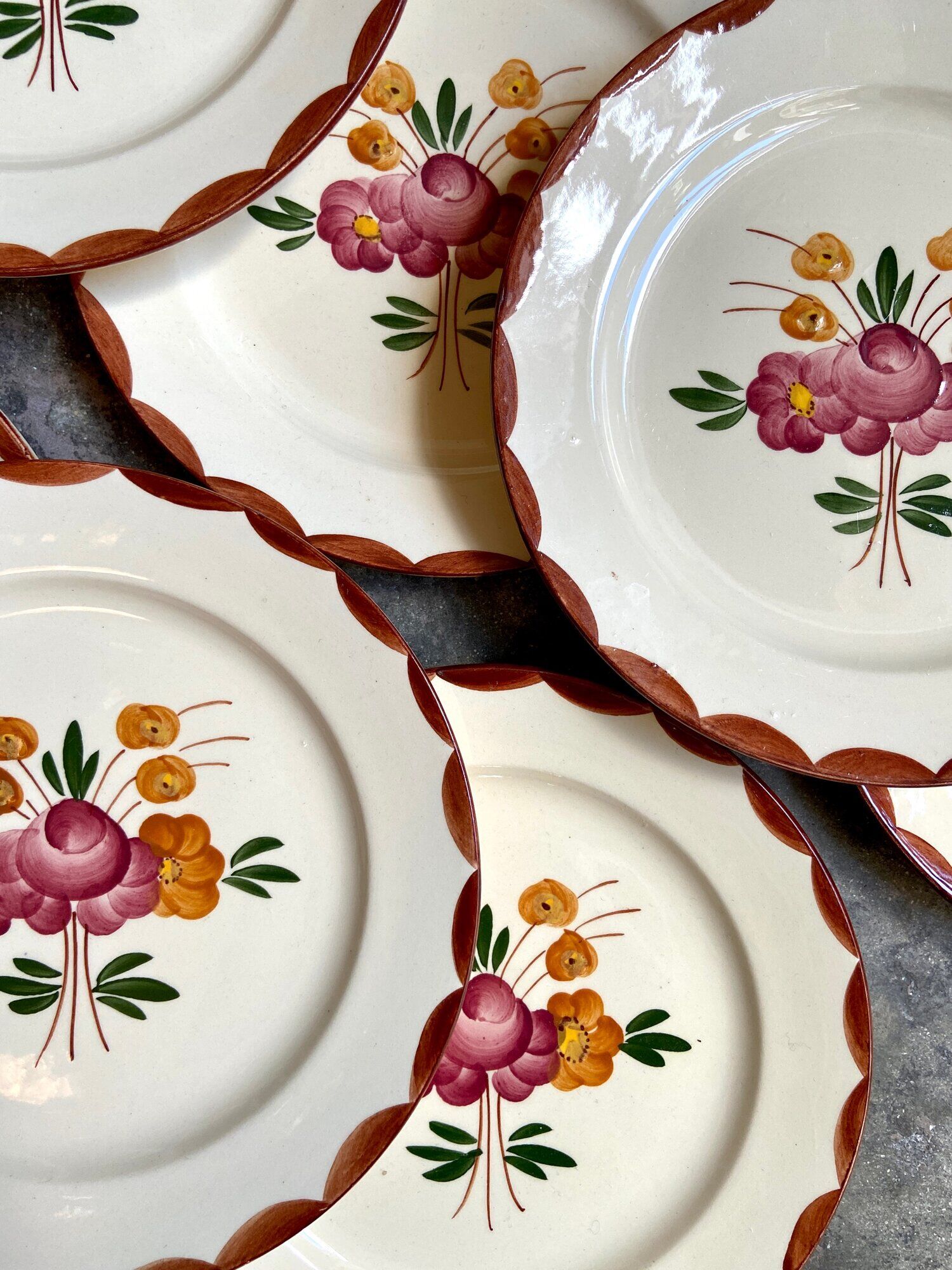 10 hand-painted Longchamp dessert plates, service "Agen" 1950s'