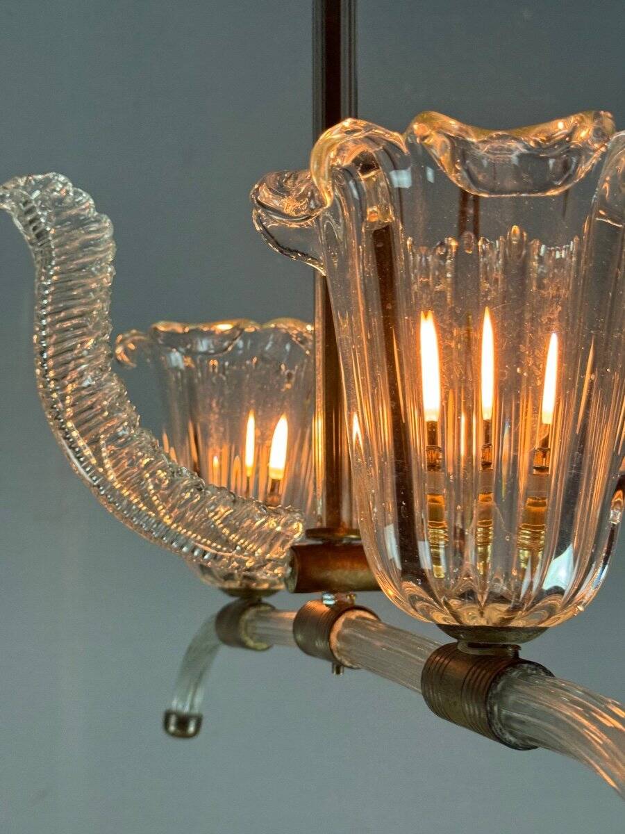 Venetian chandelier in clear Murano glass and brass circa 1950