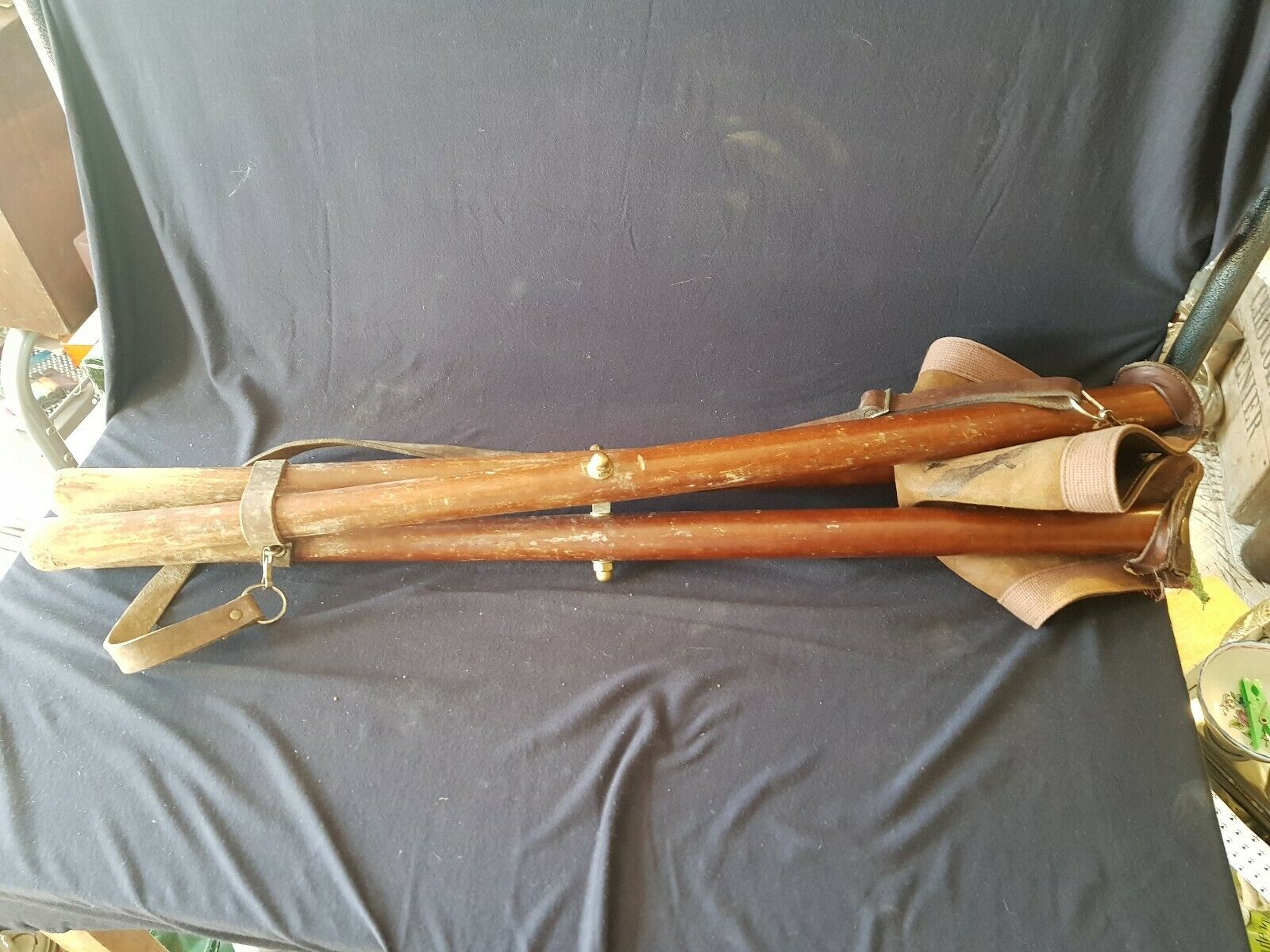 Wooden and leather folding stool