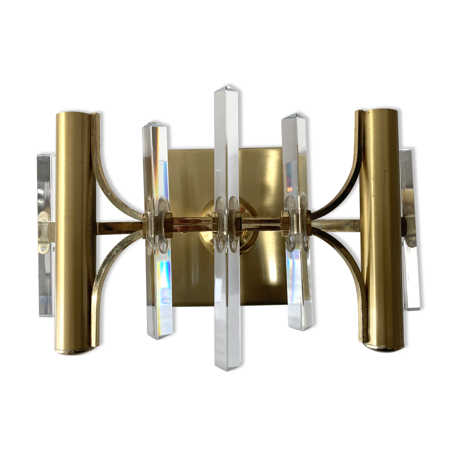 Golden wall lamp and glass crystals. 1970
