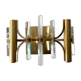 Golden wall lamp and glass crystals. 1970