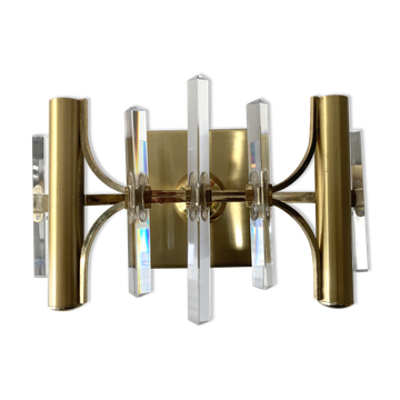 Golden wall lamp and glass crystals. 1970