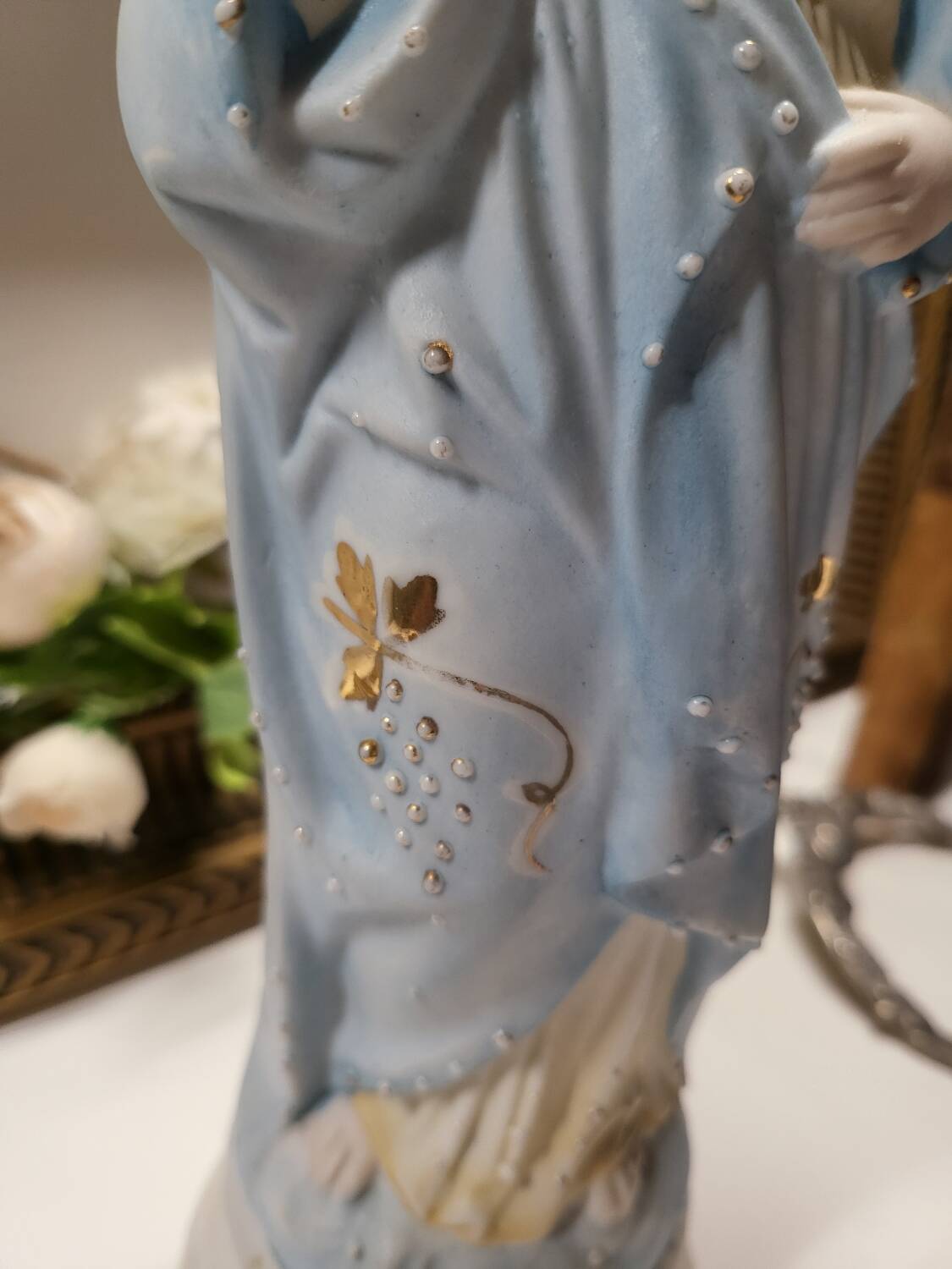 Antique Religious Biscuit Statuette Virgin Mary Sacred Heart