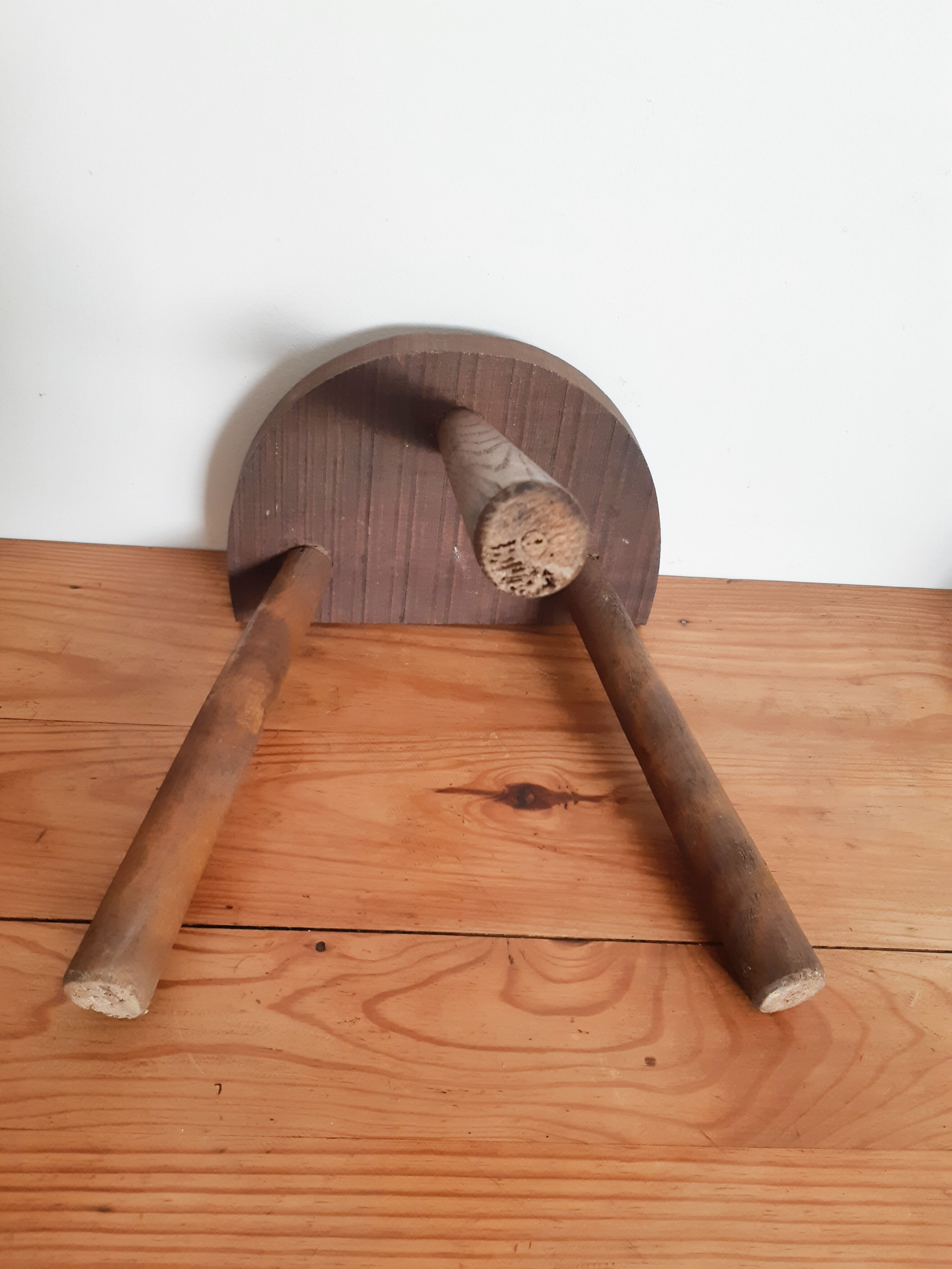 Vintage milking stool, wooden, tripod, 50s