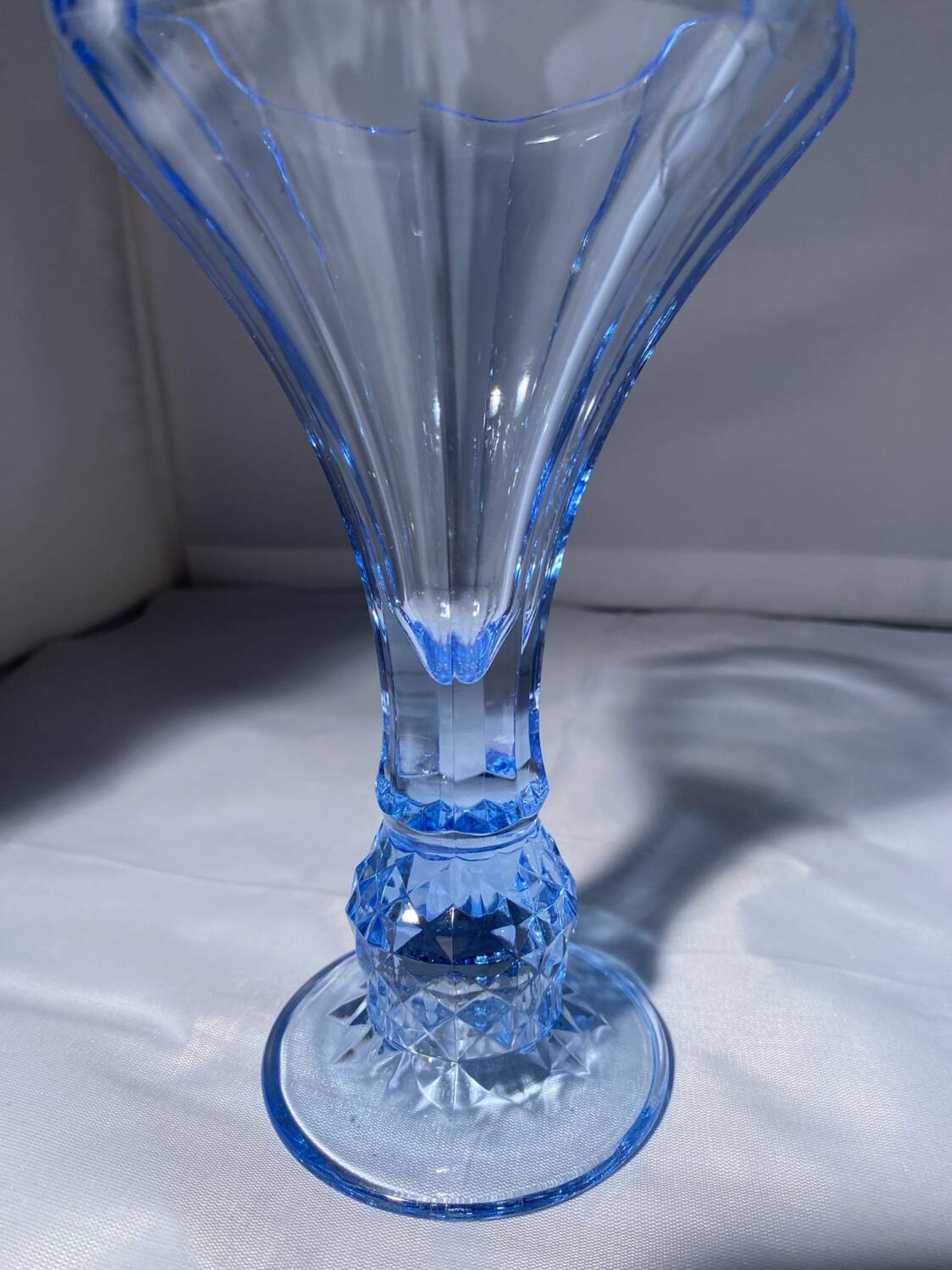 Pair of Jamestown blue Virginia candlesticks or vases by Fostori