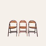 Set of 3 folding chairs in curved beech, circa 1930