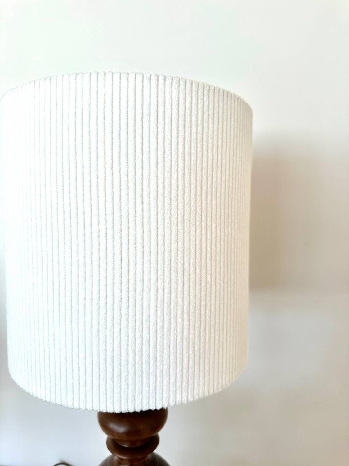 Turned wood and velvet lamp