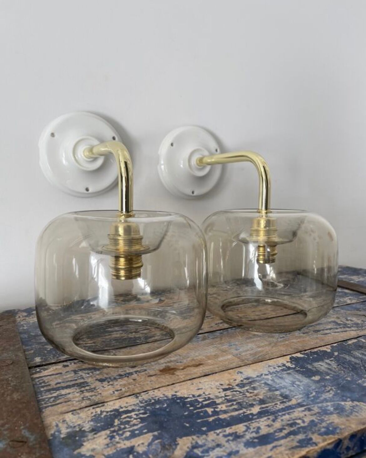 Pair of vintage smoked glass wall lights