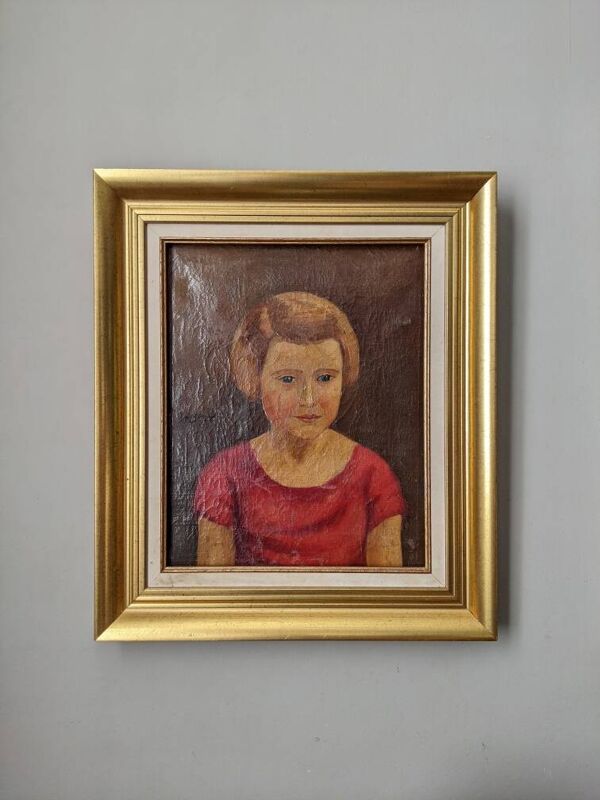 Huile sur toile cadre bois doré portrait ancien jeune fille classique