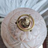 Art Deco globe opalin pink beaded lamp, 1920/30s