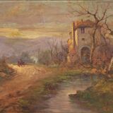 Italian landscape painting signed B. Ferrari from the 30s