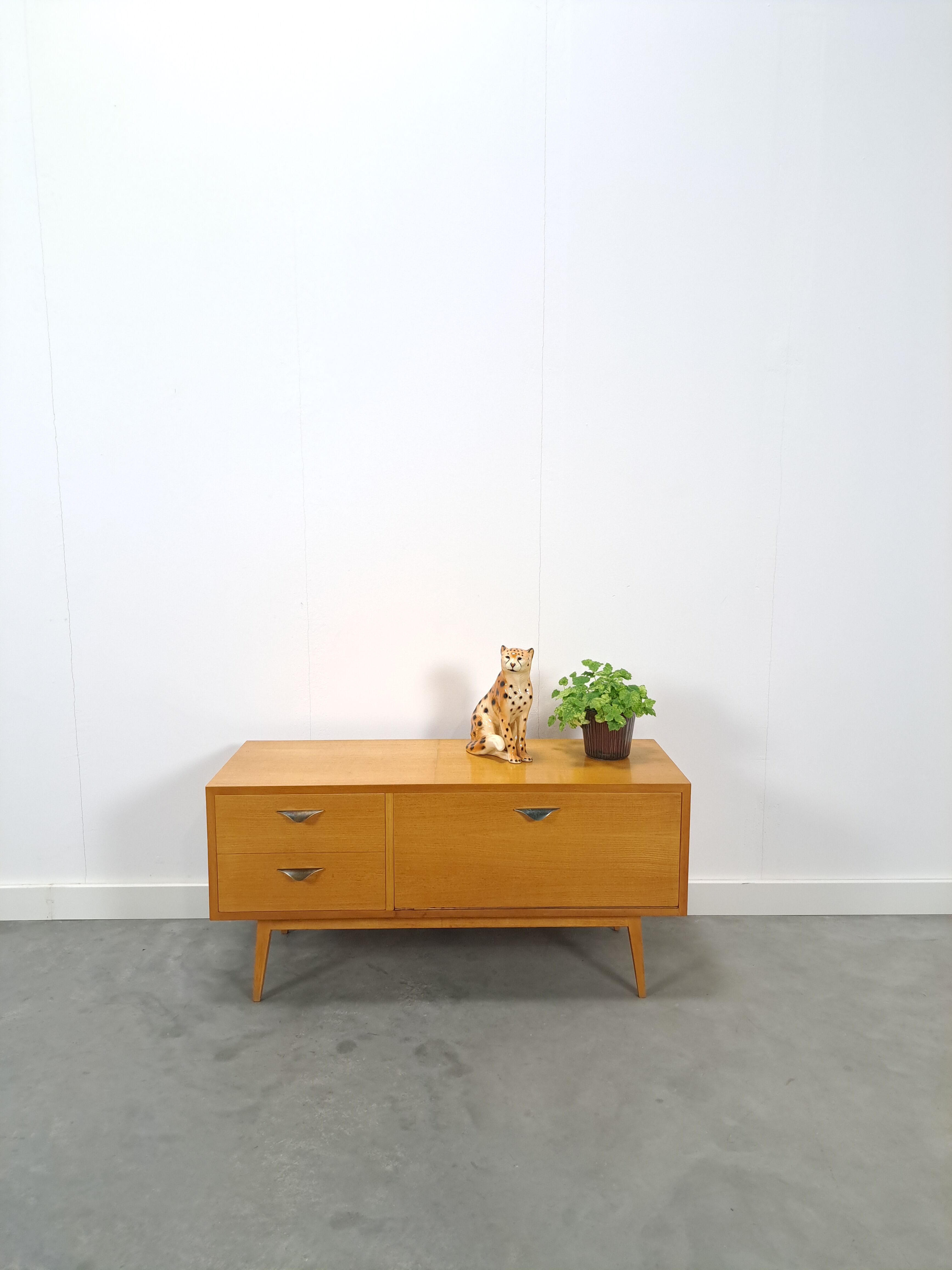 TV cabinet veneer vintage with drawers and brass