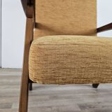 Fauteuil inclinable en bois et tissu des années 70