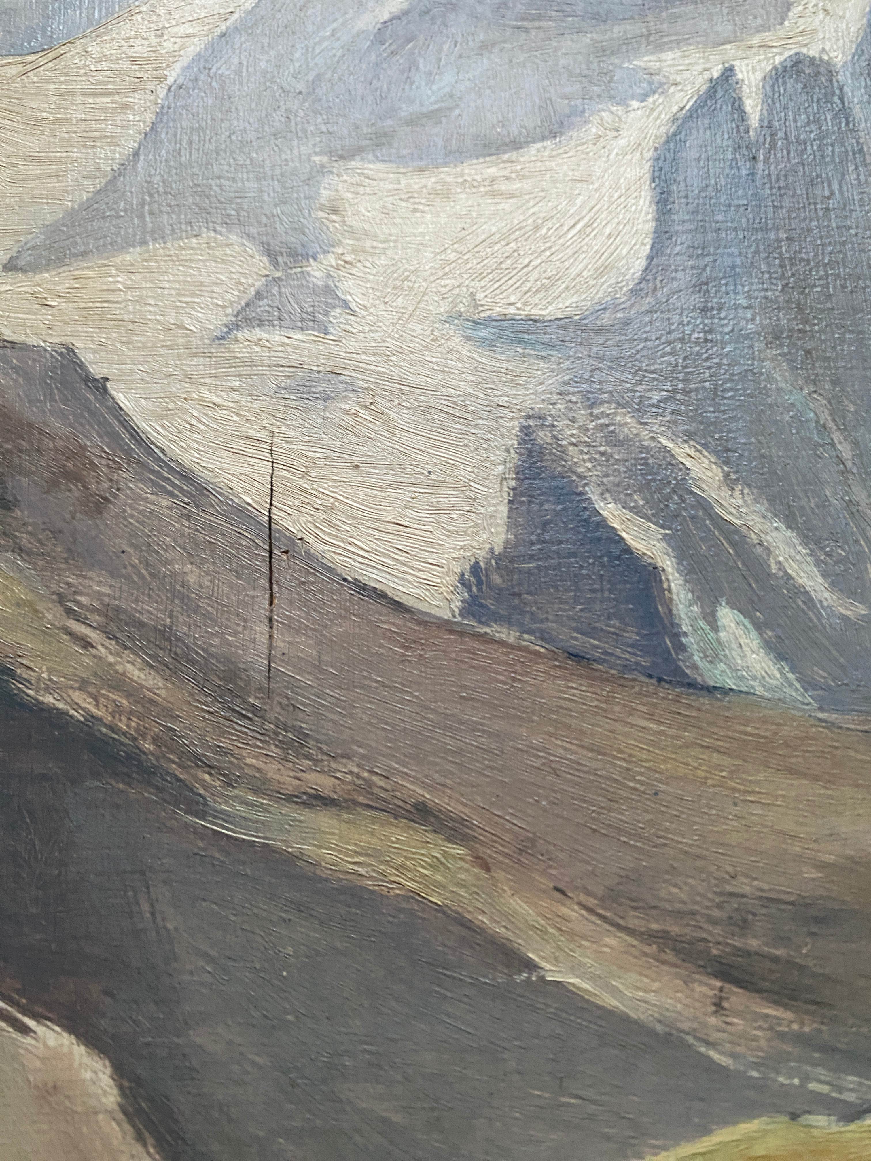 HSP table "Animated alpine landscape" early XX° signed