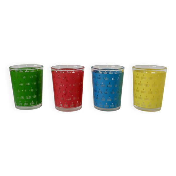 Lot de 4 verres à eau colorés années 70