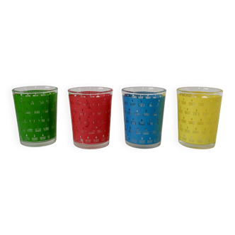 Lot de 4 verres à eau colorés années 70