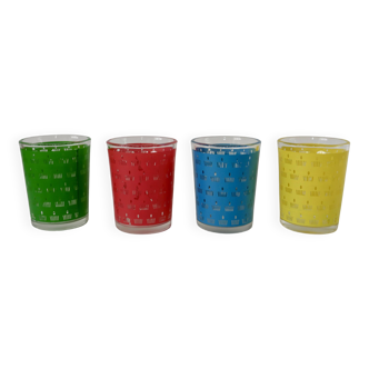 Set of 4 colorful 70s water glasses