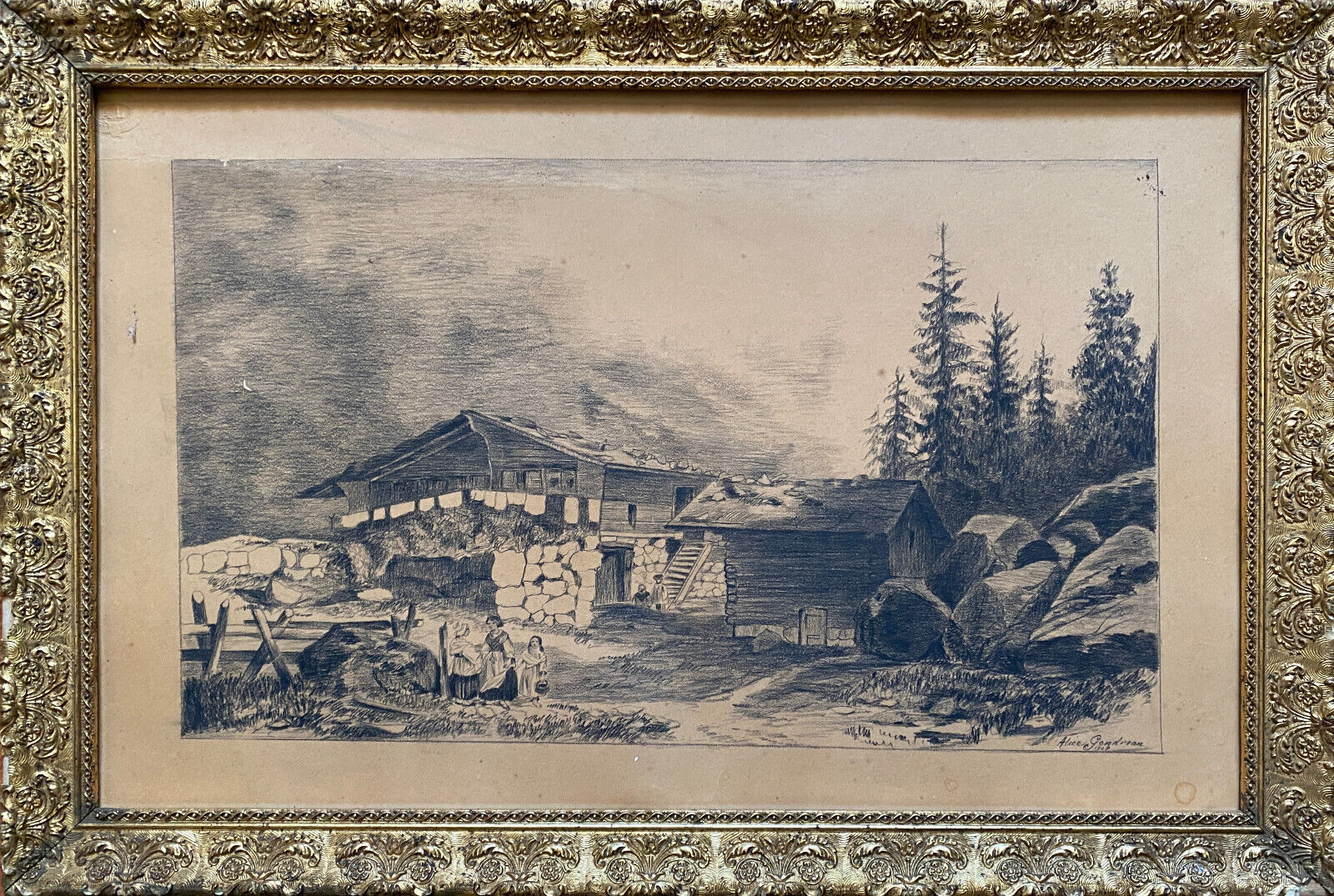 Pair of original drawings by Alice Gendreau dated 1908 "Alpine Landscapes"