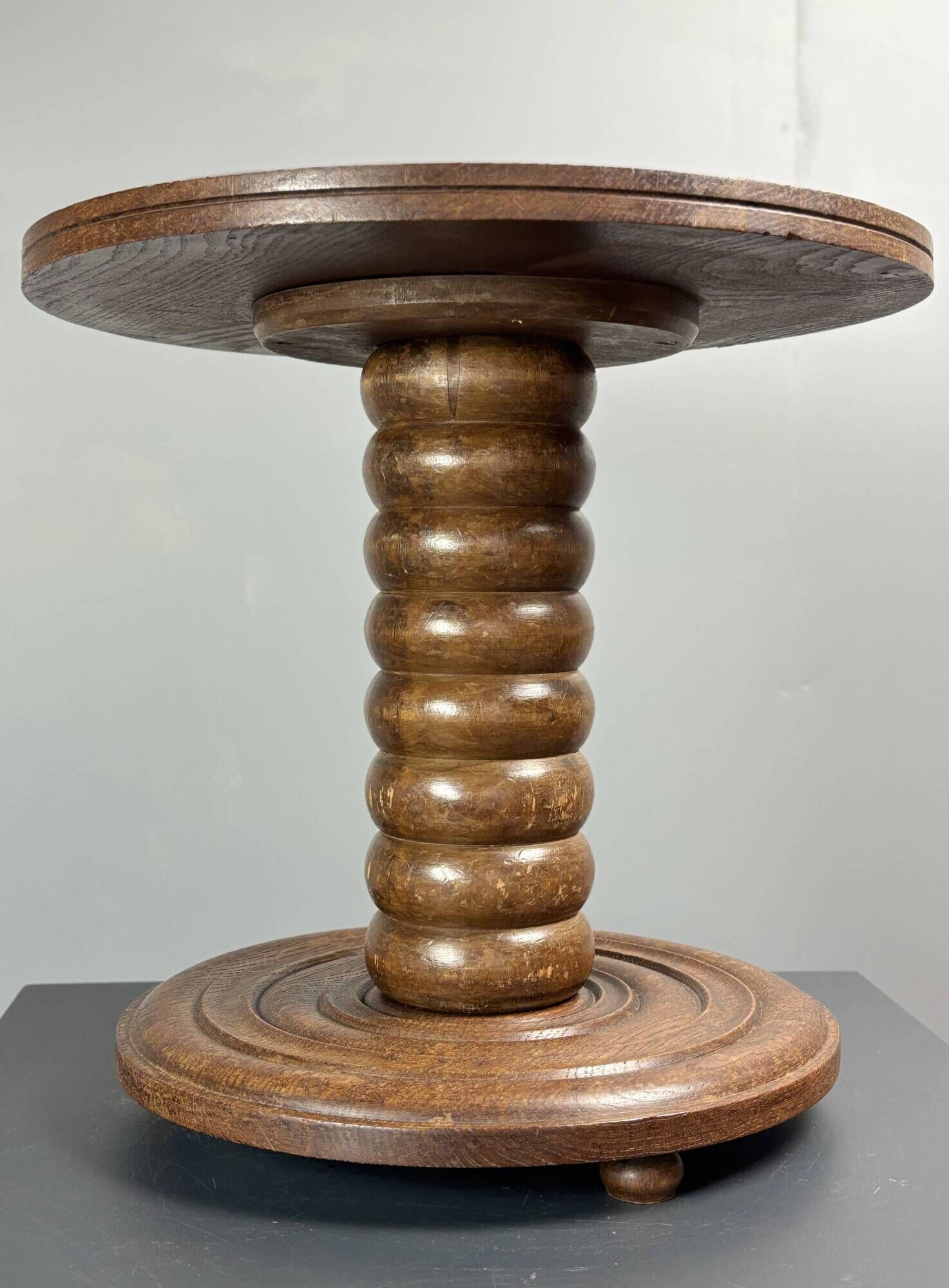 Chunky low wood turned side table in the style of Charles Dudouyt, 1950s