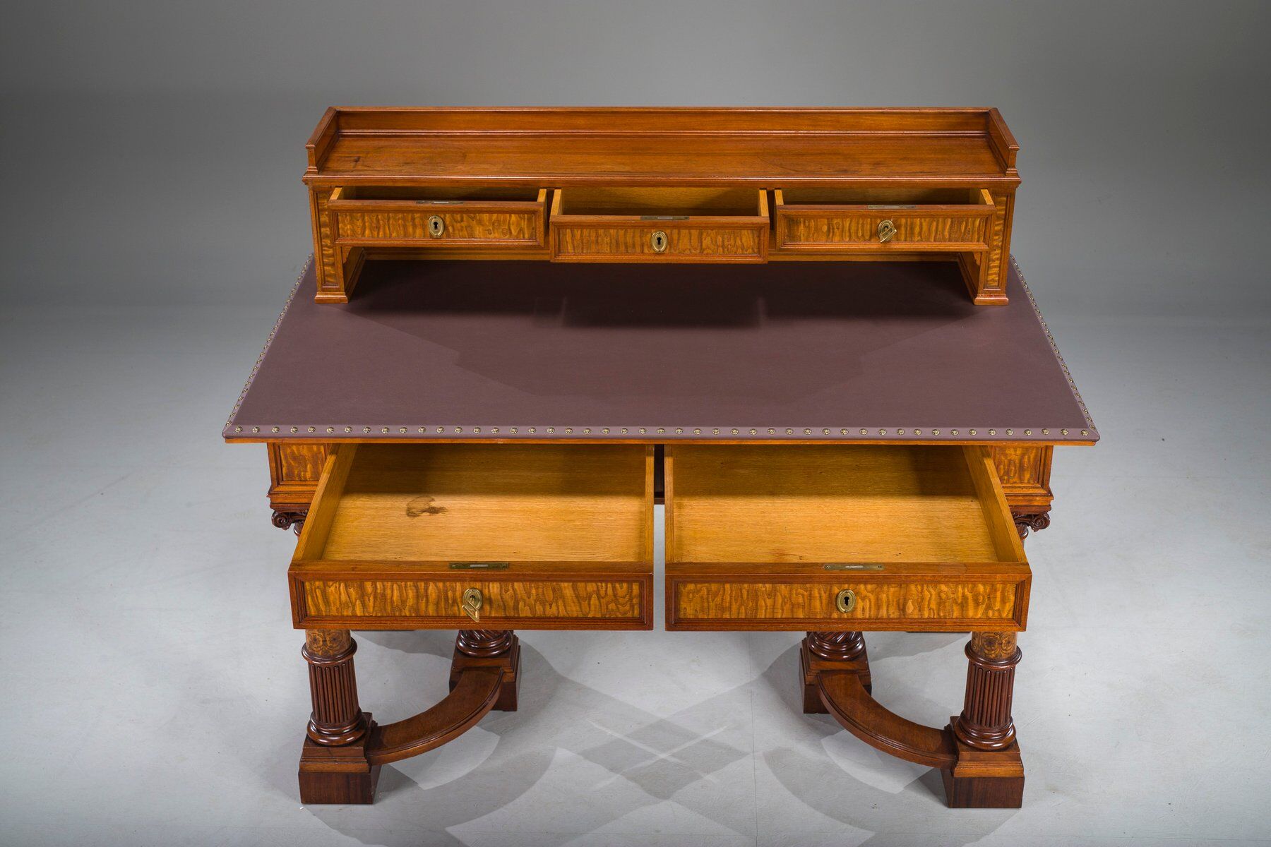 Wilhelmine secretary in walnut & exotic veneer with leather top