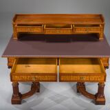 Wilhelmine secretary in walnut & exotic veneer with leather top