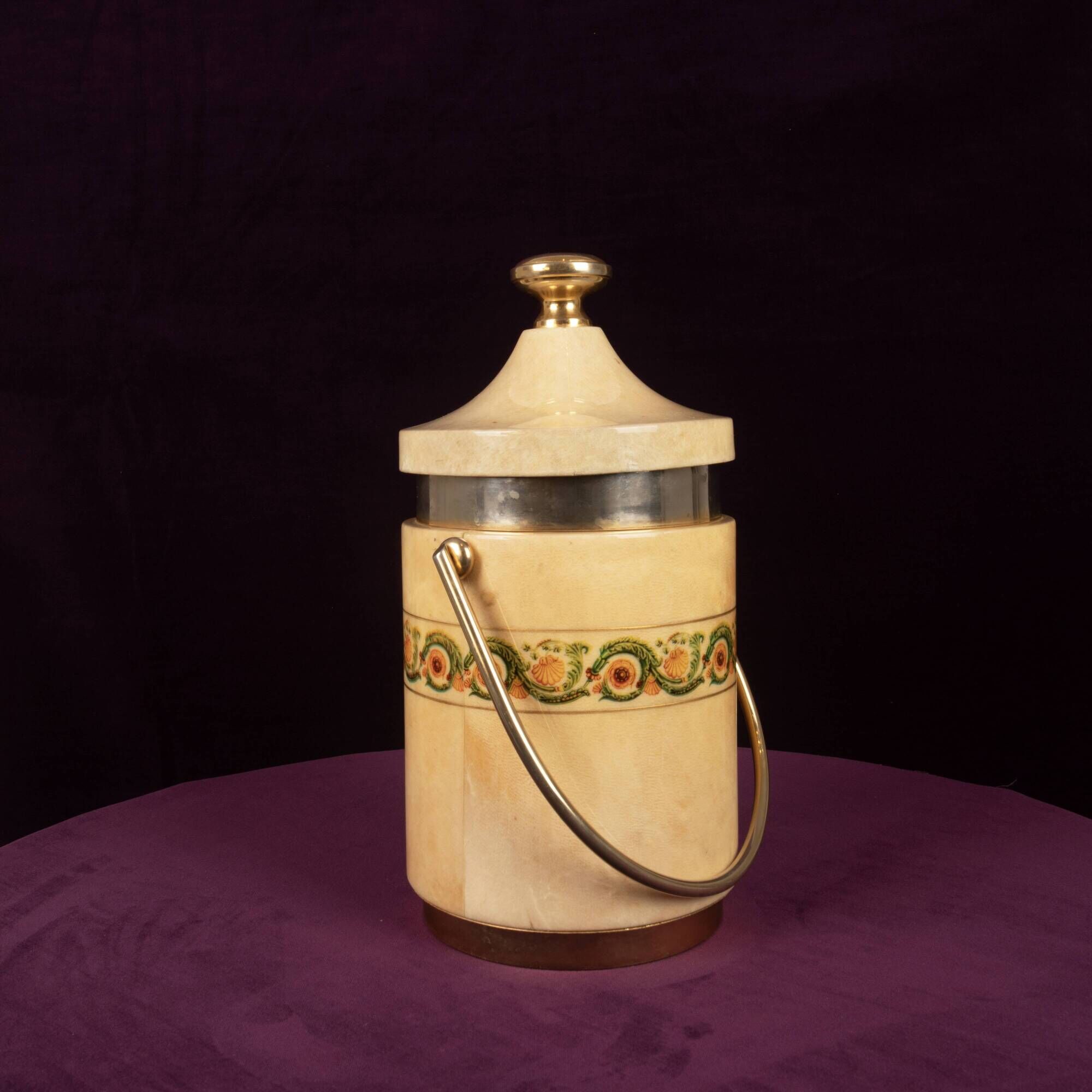 Aldo Tura Mod. 1225D Goatskin Parchment Ice Bucket / Thermos Italy 1970