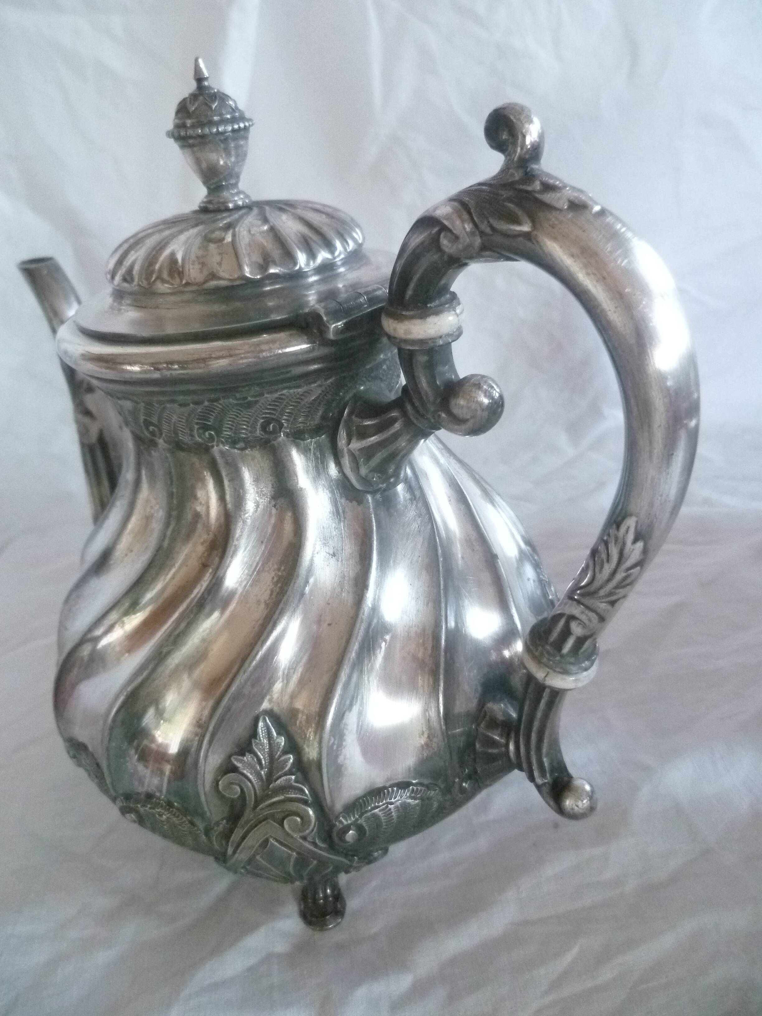 4-piece silver-plated coffee/tea set, quadripod, rococille style, twisted