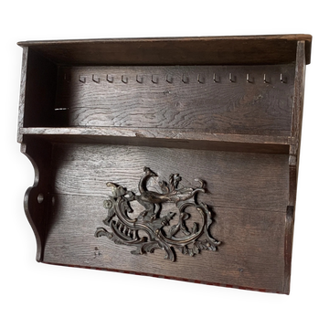 Antique wall shelf in solid oak and bronze - Rococo style XIX