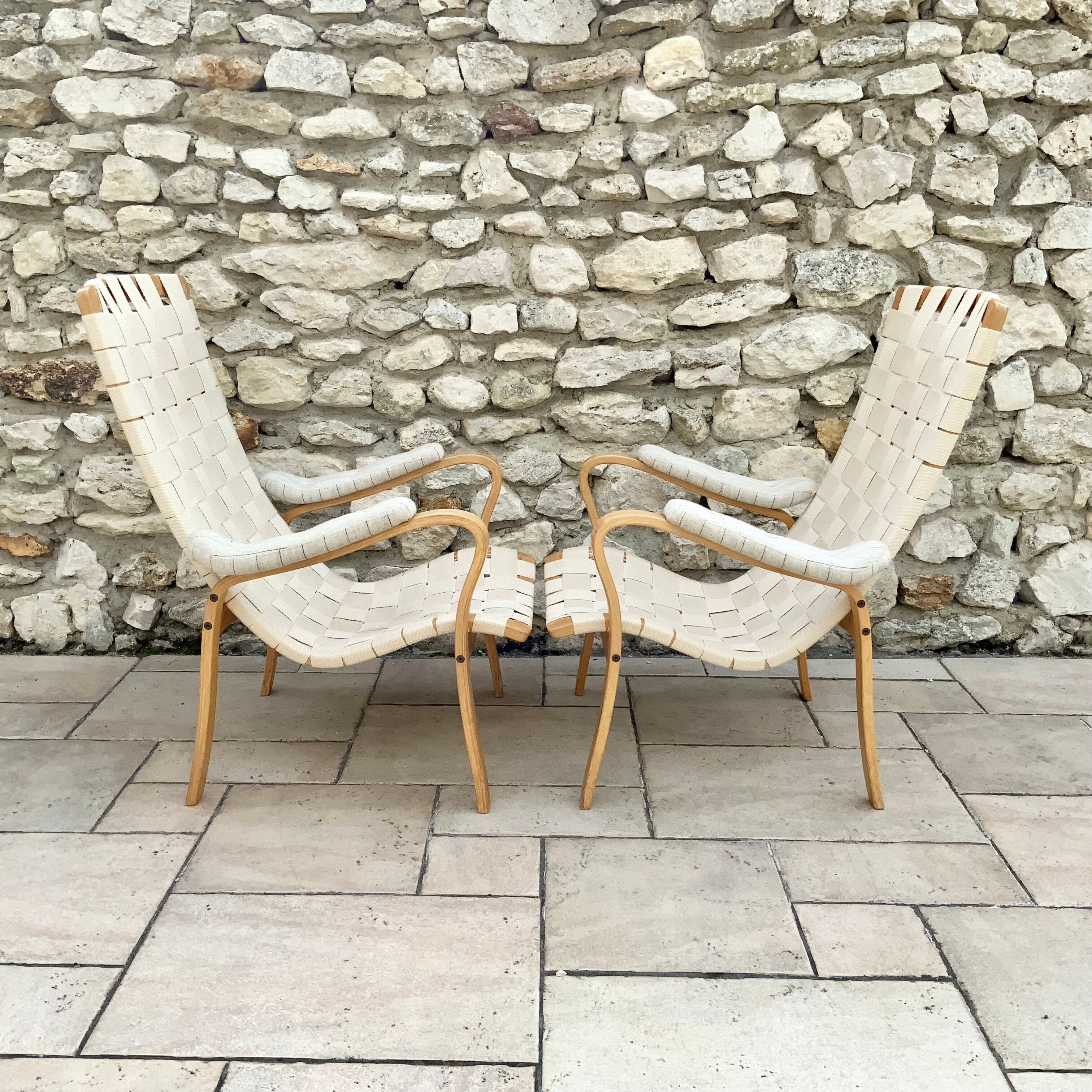 Pair of Scandinavian design armchairs 1960s/70s by Bruno Mathsson "
