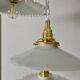 Three-light cascading pendant lamp with vintage white opaline lampshade