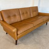 Vintage danish retro svend skipper 3 person sofa in light cognac leather