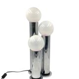 Hollywood regency 3 lights metal and opaline glass table lamp, Lama, Italy 1970s