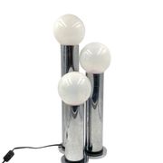 Hollywood regency 3 lights metal and opaline glass table lamp, Lama, Italy 1970s