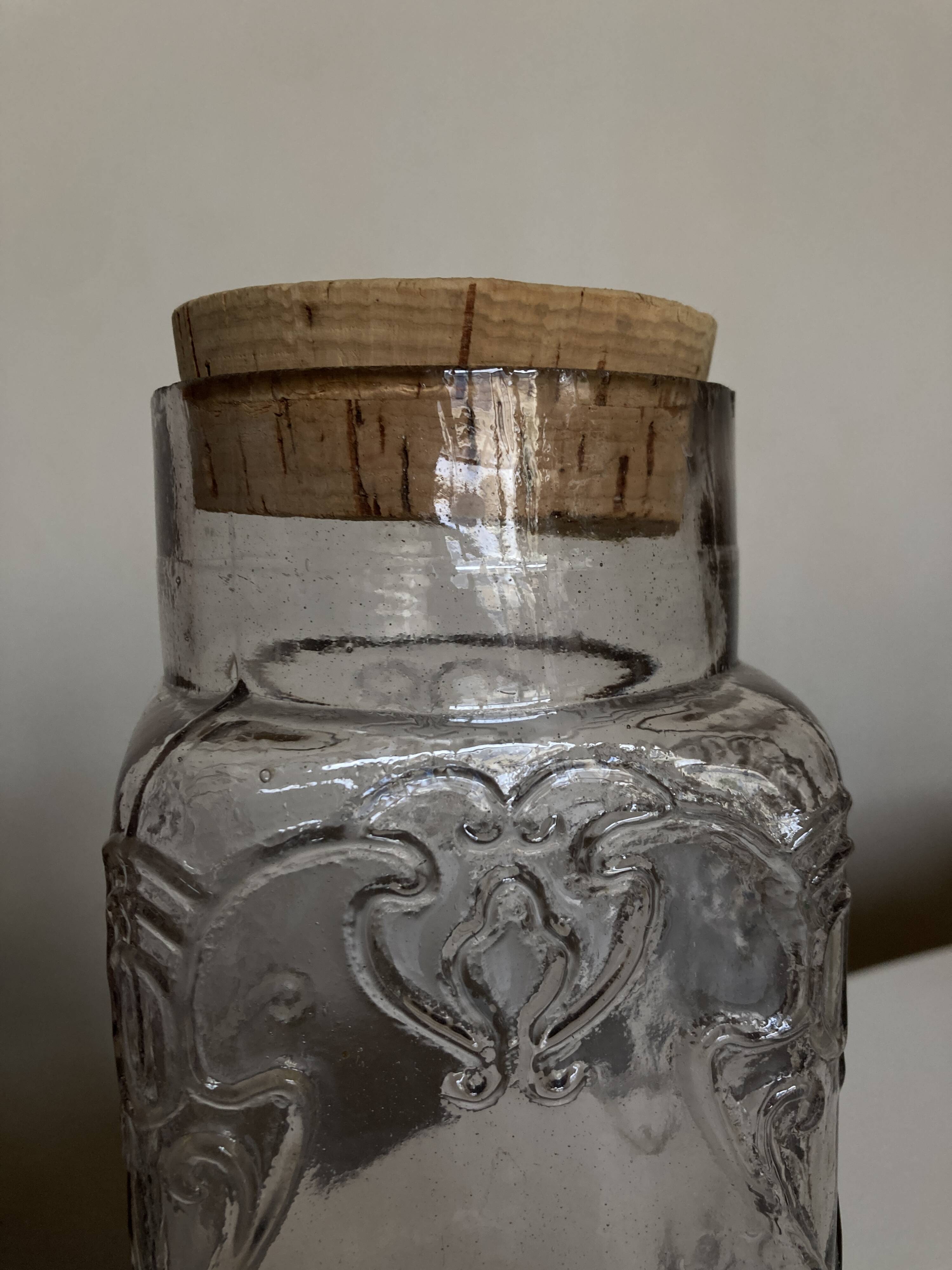 XL pressed glass jar 19th century cork stopper