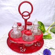 Table condiment server red metal turntable 6 vintage pieces