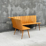 Brutalist corner bench in oak – European design, 1960s/70s